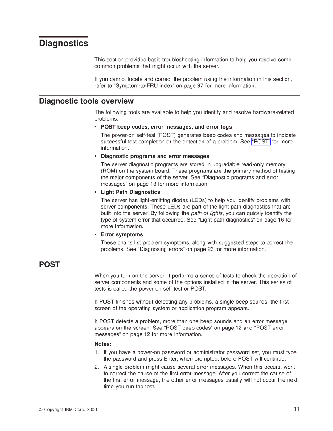 IBM 8682 manual Diagnostic tools overview, Post beep codes, error messages, and error logs, Light Path Diagnostics 