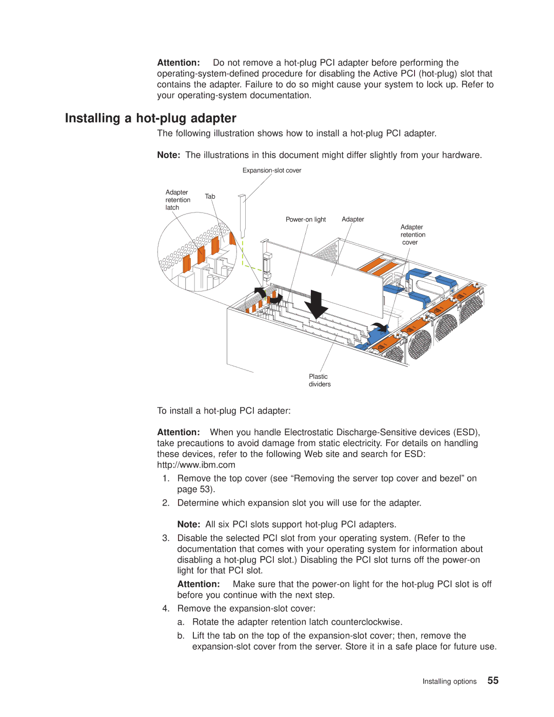 IBM 8682 manual Installing a hot-plug adapter 