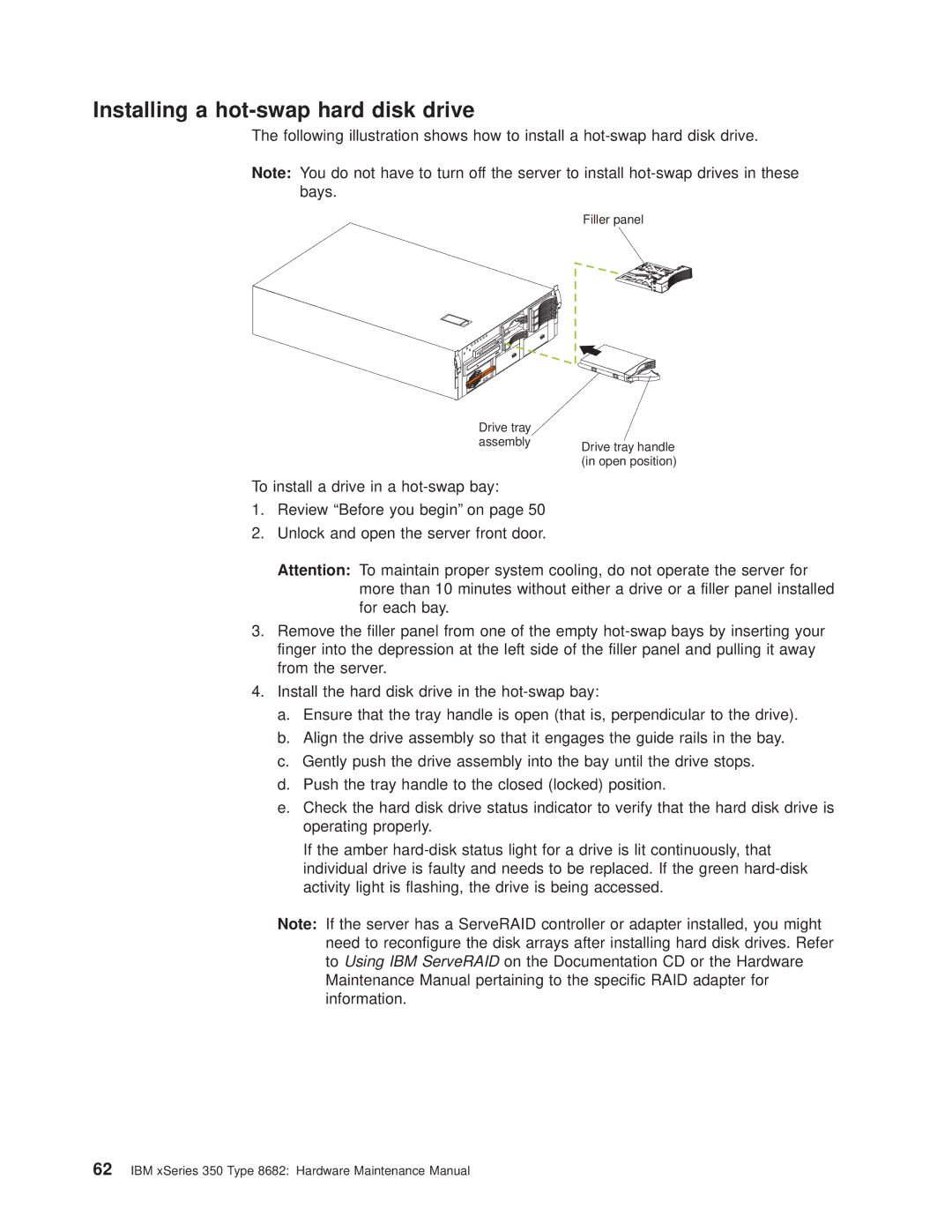 IBM 8682 manual Installing a hot-swap hard disk drive 