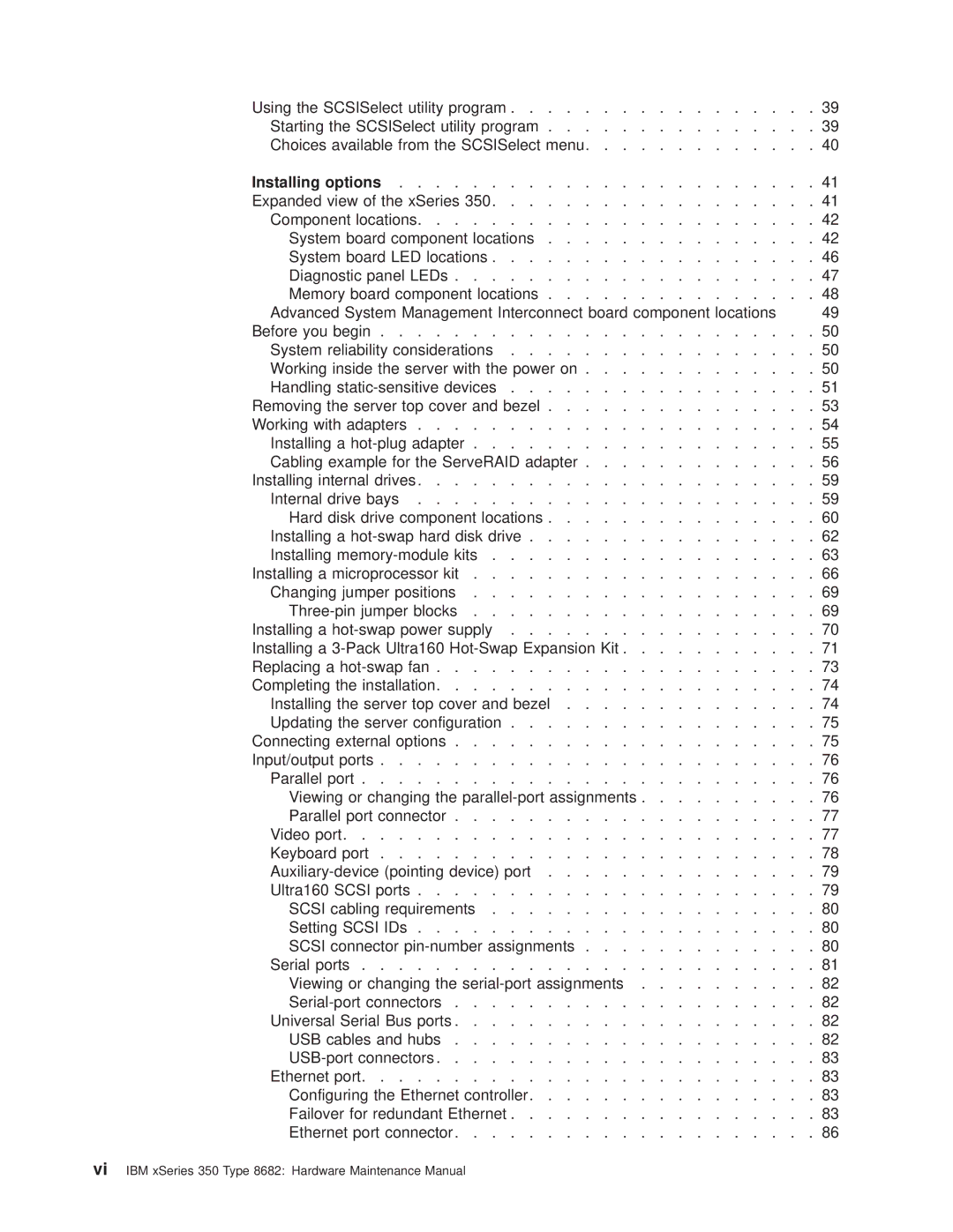 IBM manual Vi IBM xSeries 350 Type 8682 Hardware Maintenance Manual 