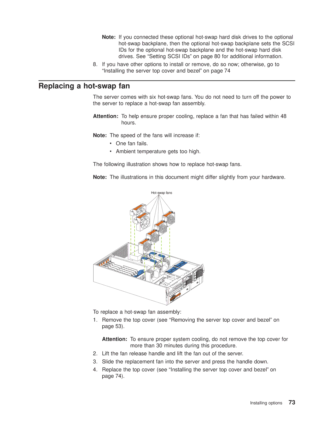 IBM 8682 manual Replacing a hot-swap fan 