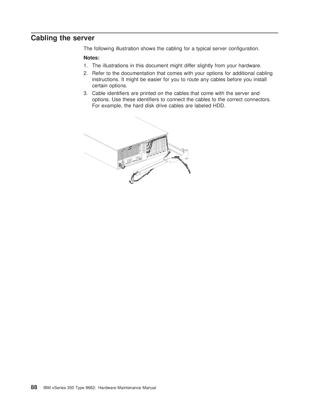 IBM 8682 manual Cabling the server 