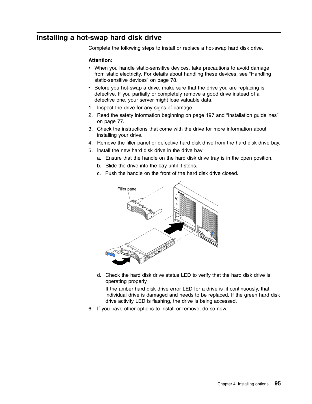 IBM 8688 manual Installing a hot-swap hard disk drive 