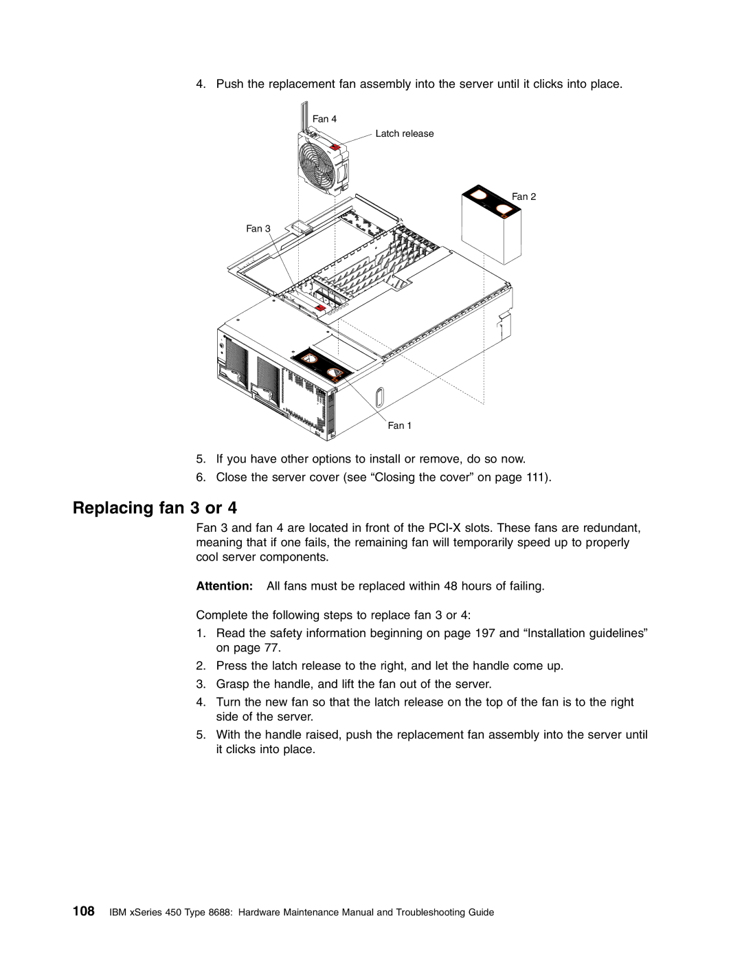 IBM 8688 manual Replacing fan 3 or 