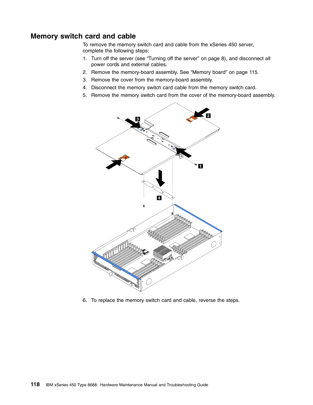 IBM 8688 manual Memory switch card and cable 