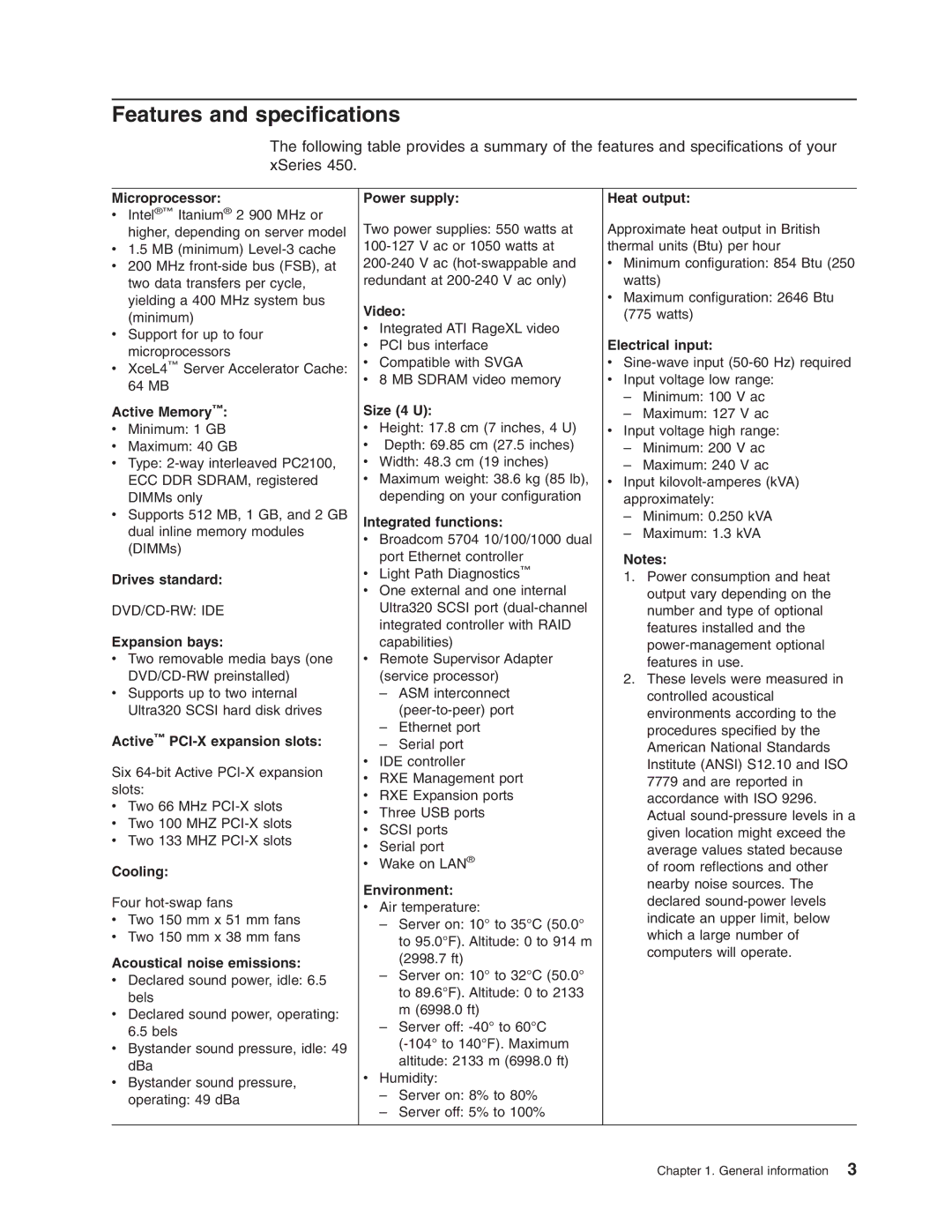 IBM 8688 manual Features and specifications 