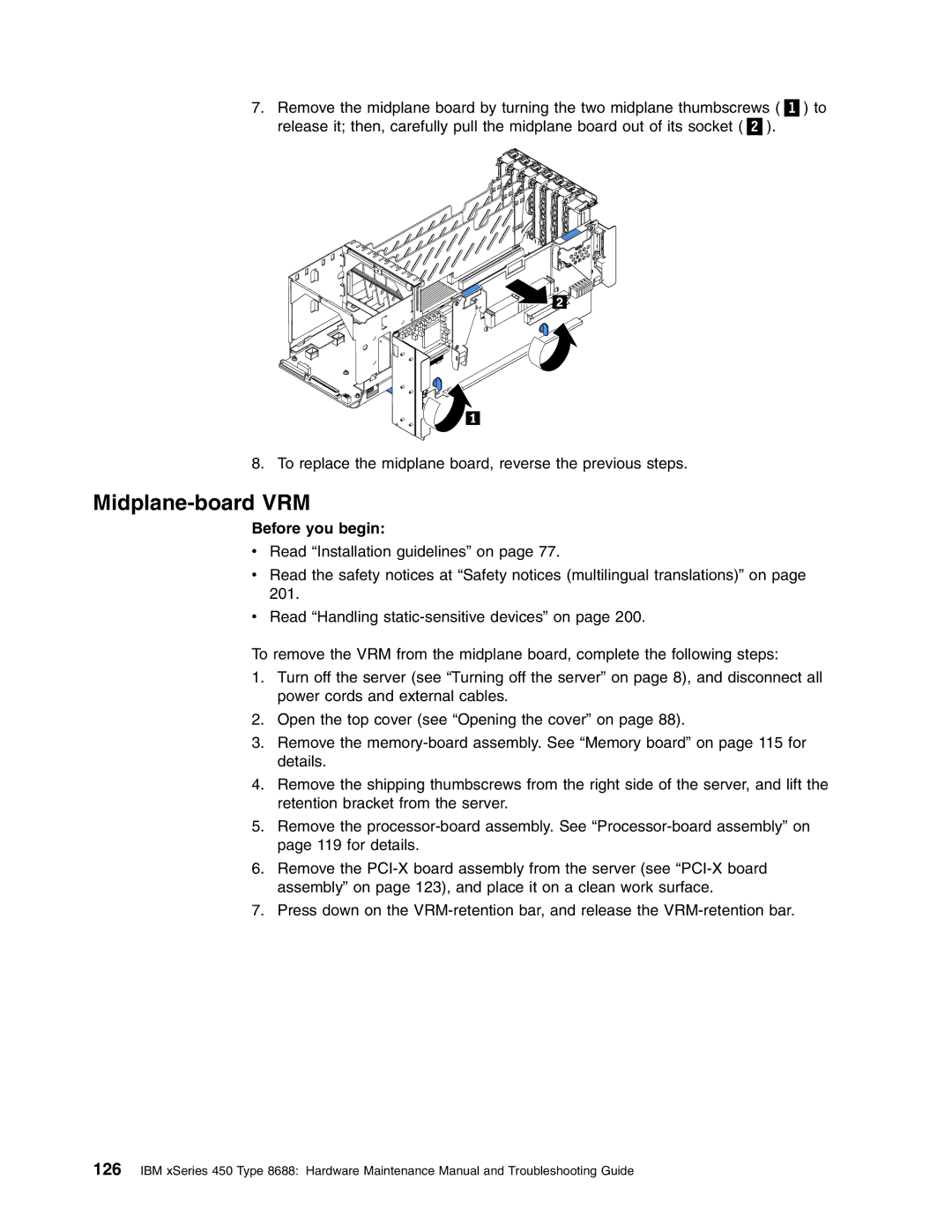 IBM 8688 manual Midplane-board VRM 