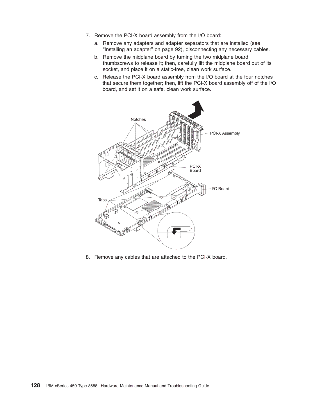 IBM 8688 manual Remove any cables that are attached to the PCI-X board 