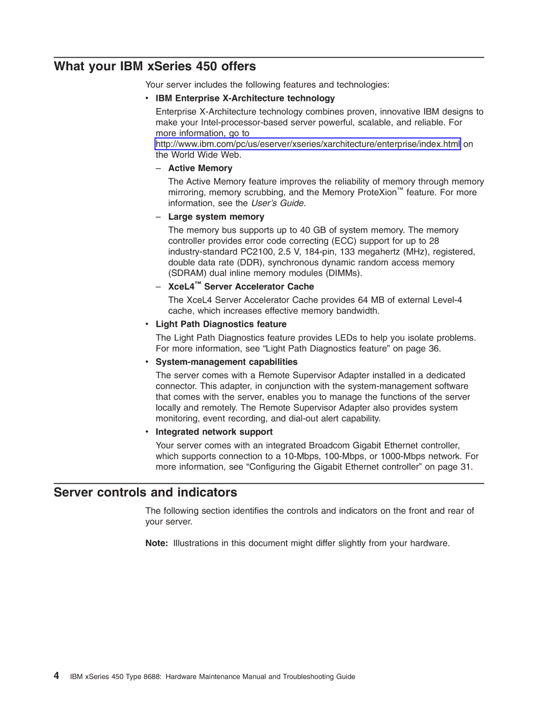 IBM 8688 manual What your IBM xSeries 450 offers, Server controls and indicators 