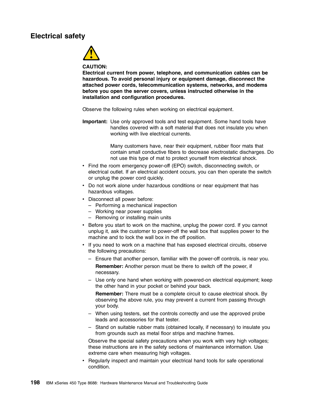 IBM 8688 manual Electrical safety 