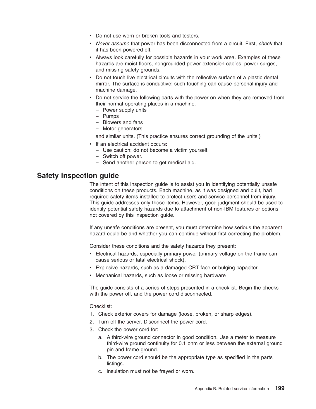 IBM 8688 manual Safety inspection guide 