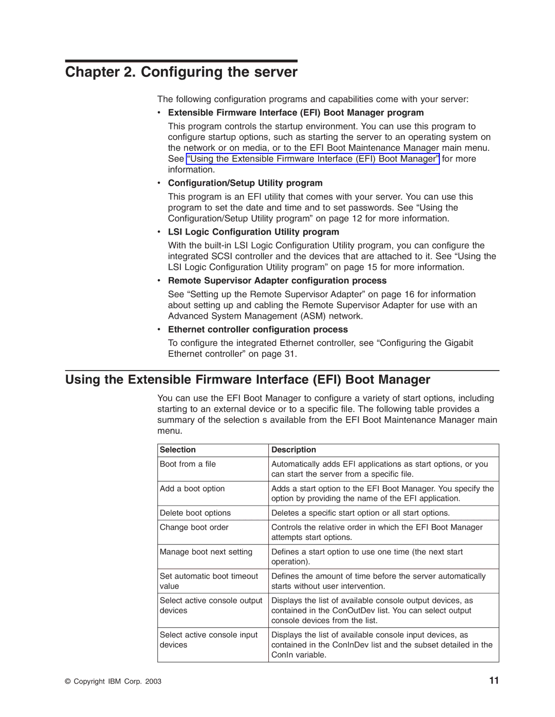 IBM 8688 manual Using the Extensible Firmware Interface EFI Boot Manager 