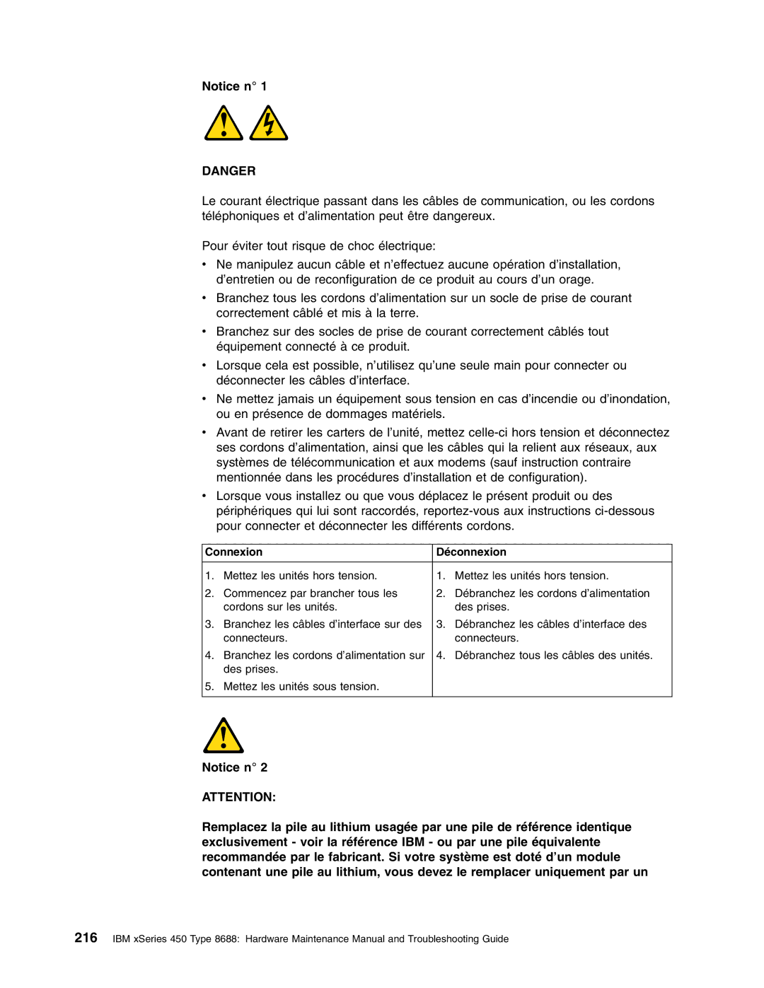 IBM 8688 manual Connexion Déconnexion 