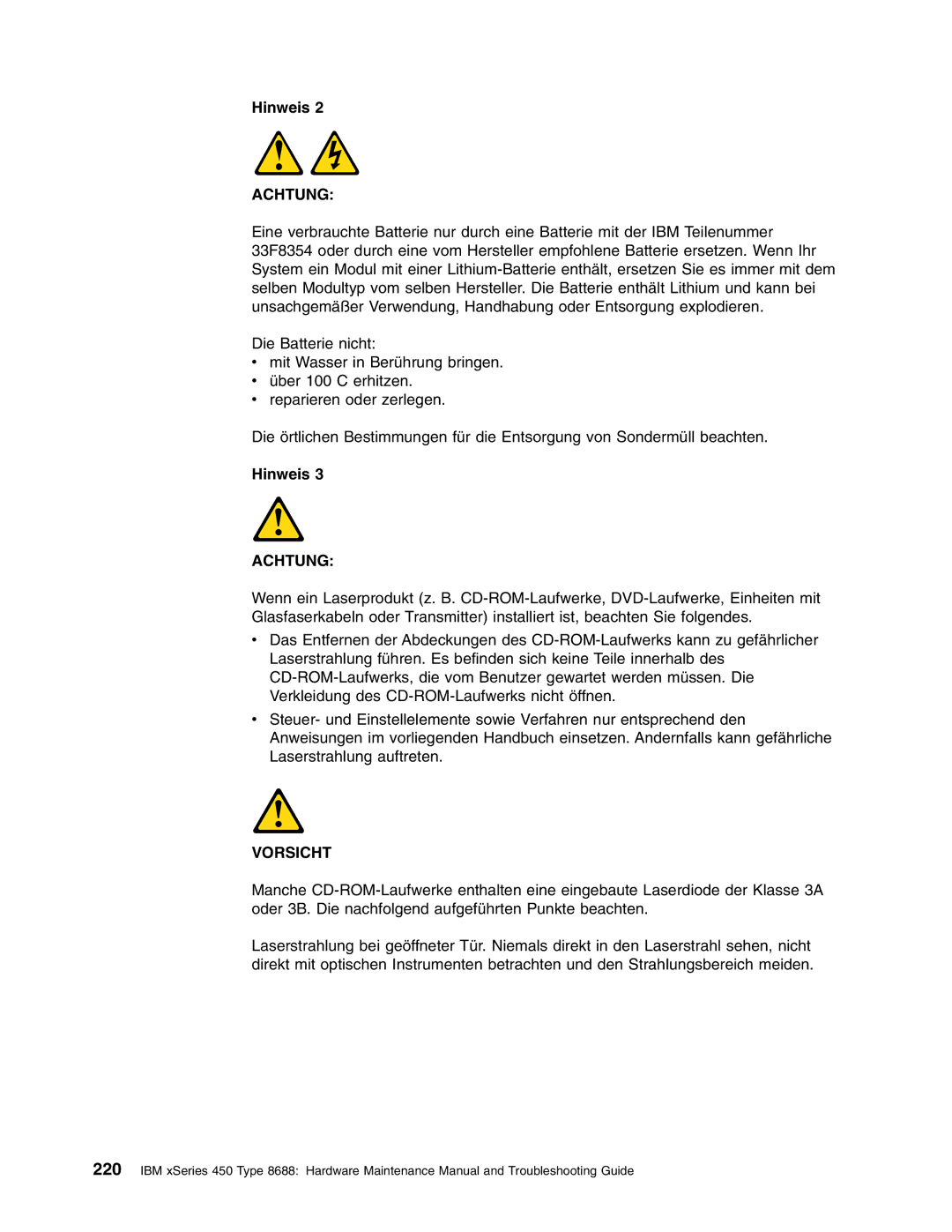 IBM 8688 manual Achtung 