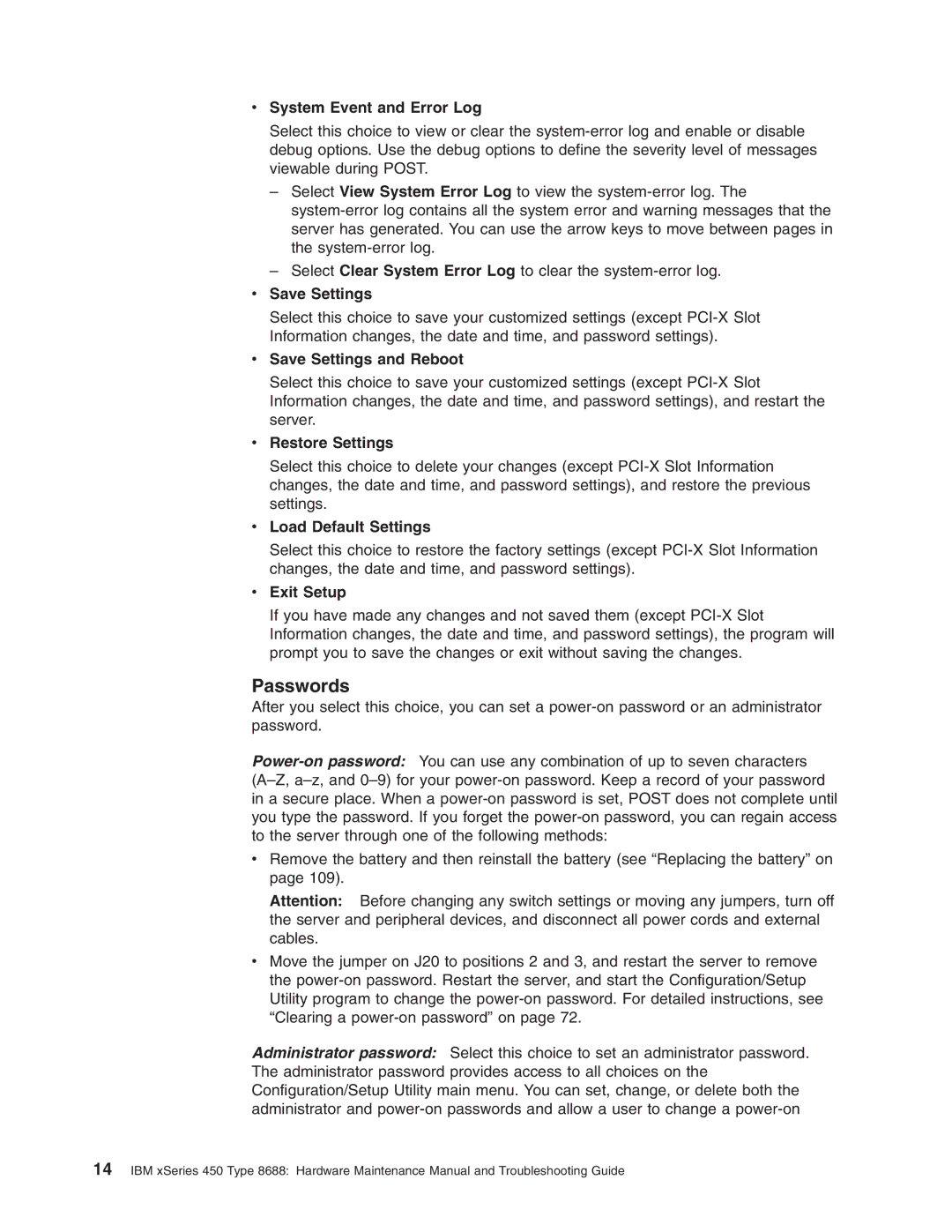 IBM 8688 manual Passwords 