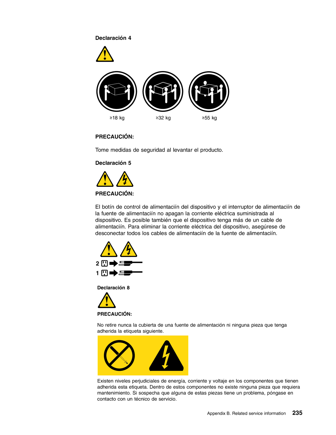 IBM 8688 manual Declaración, Precaución 