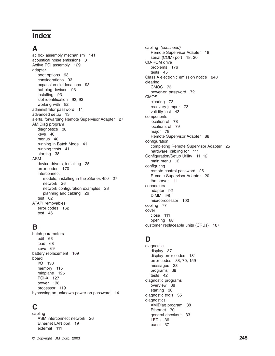 IBM 8688 manual Index 