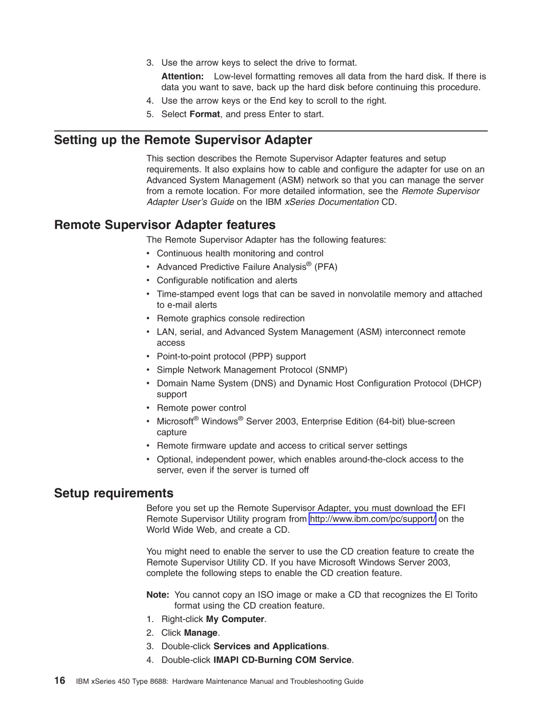 IBM 8688 manual Setting up the Remote Supervisor Adapter, Remote Supervisor Adapter features, Setup requirements 