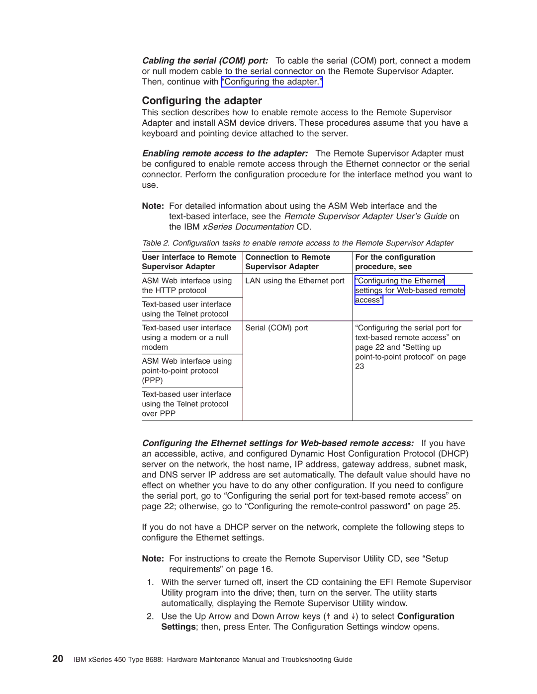 IBM 8688 manual Configuring the adapter 