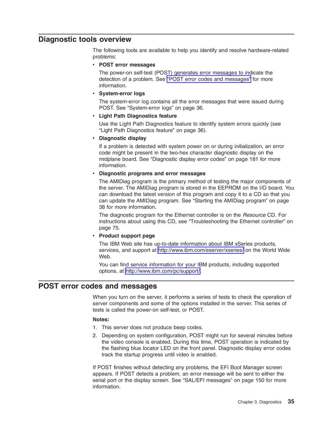 IBM 8688 manual Diagnostic tools overview, Post error codes and messages 