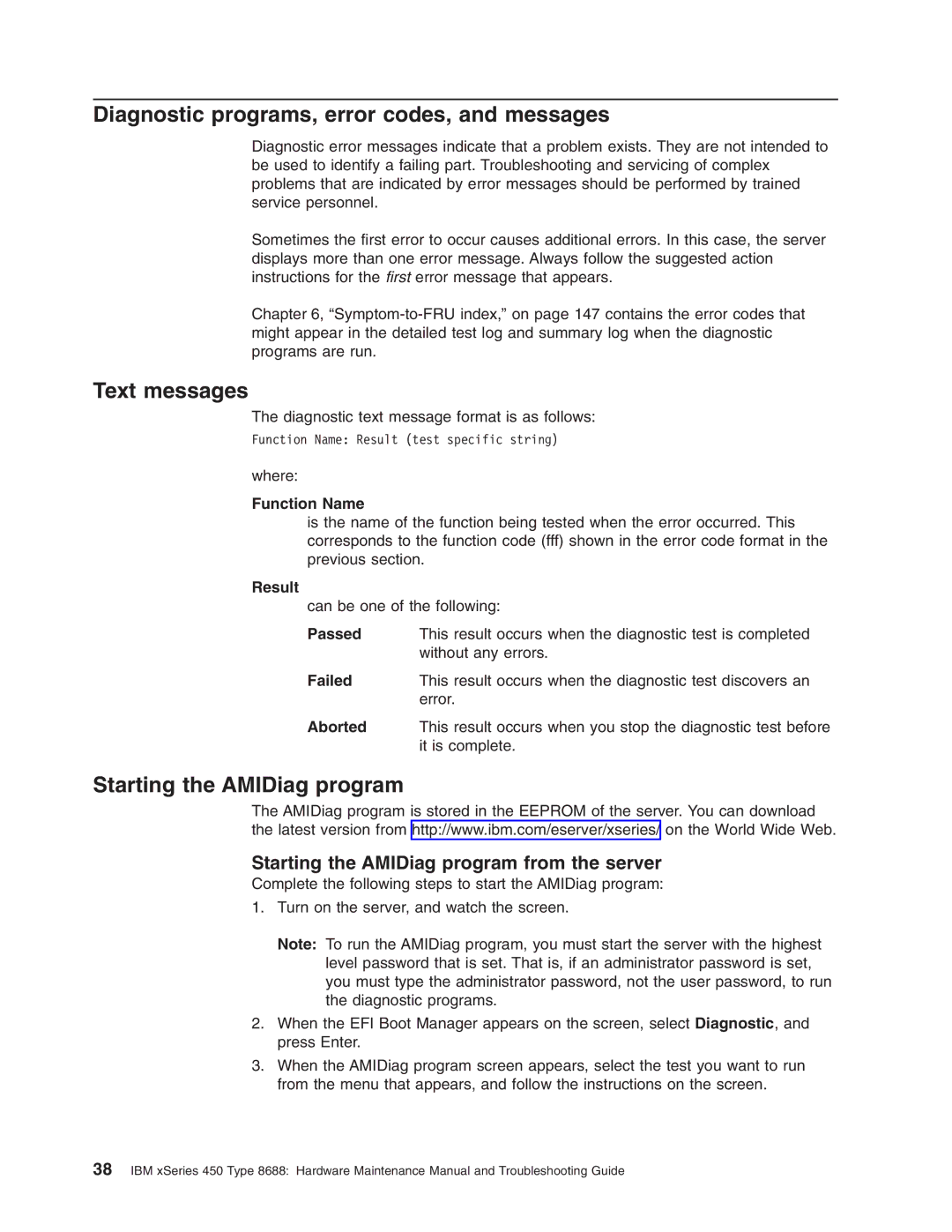 IBM 8688 manual Diagnostic programs, error codes, and messages, Text messages, Starting the AMIDiag program 