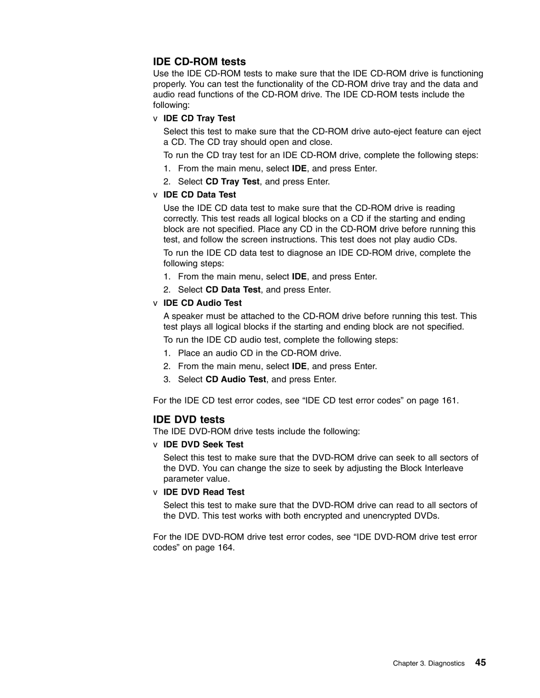 IBM 8688 manual IDE CD-ROM tests, IDE DVD tests 