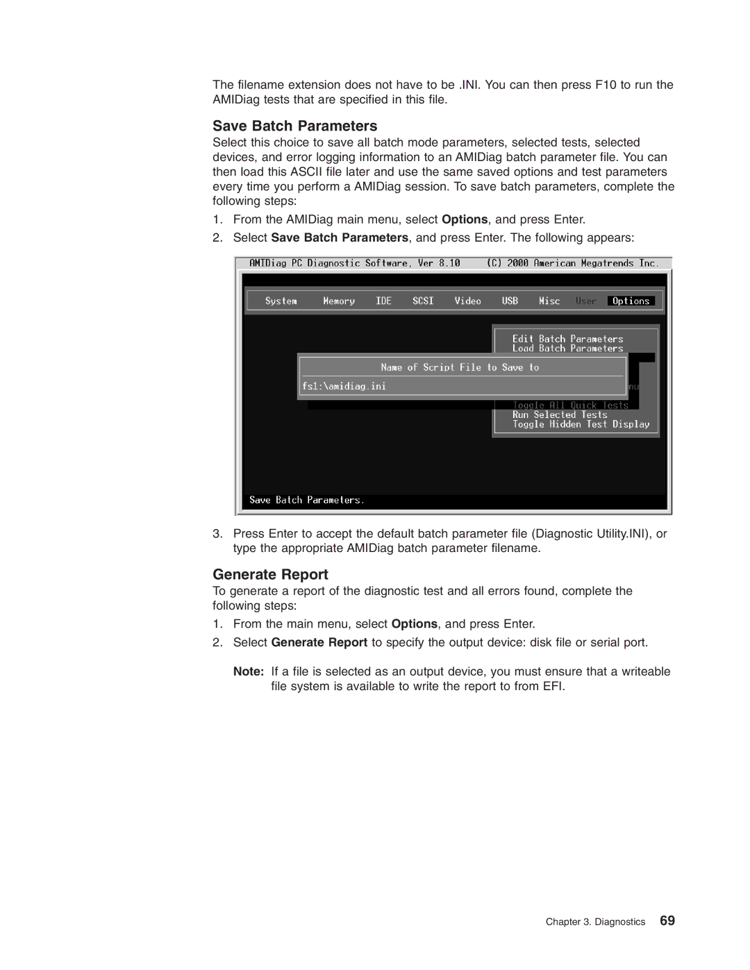 IBM 8688 manual Save Batch Parameters, Generate Report 