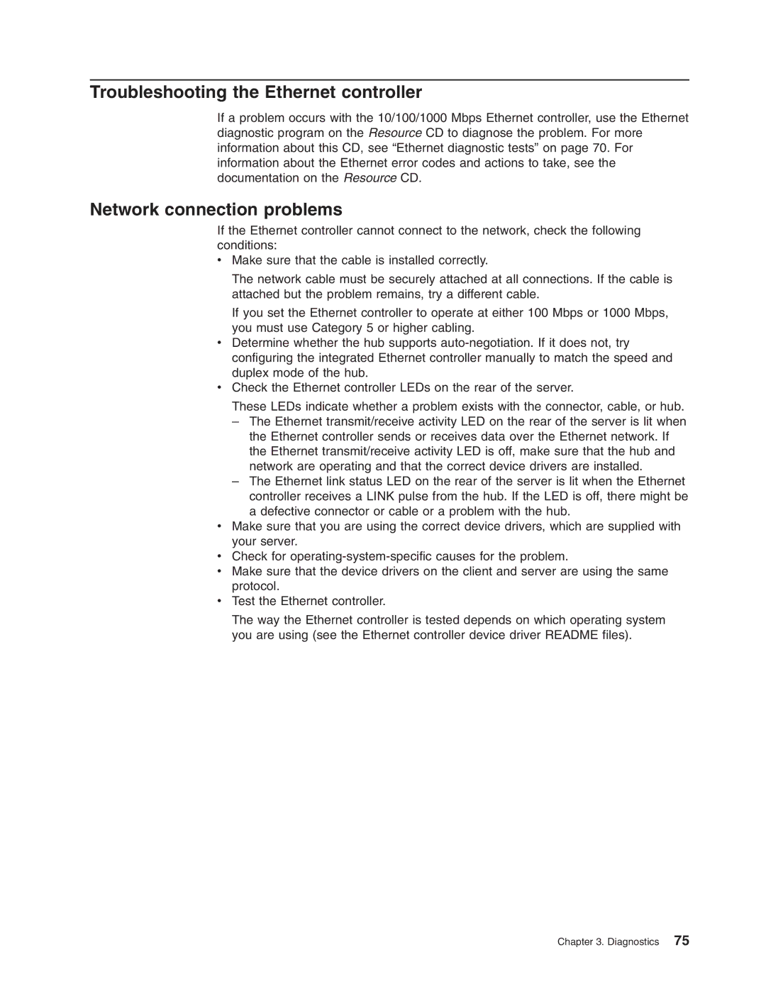 IBM 8688 manual Troubleshooting the Ethernet controller, Network connection problems 