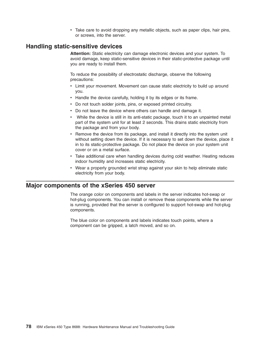 IBM 8688 manual Handling static-sensitive devices, Major components of the xSeries 450 server 