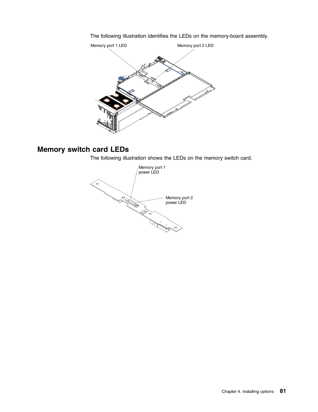 IBM 8688 manual Memory switch card LEDs 