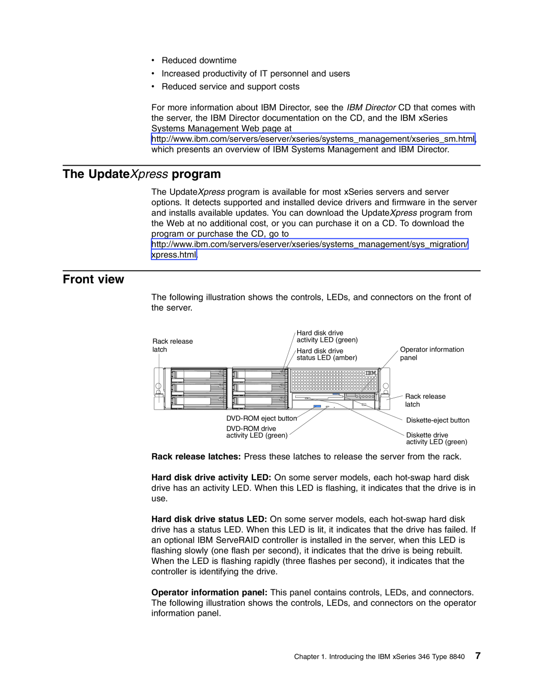 IBM 8840 manual The UpdateXpress program, Front view 
