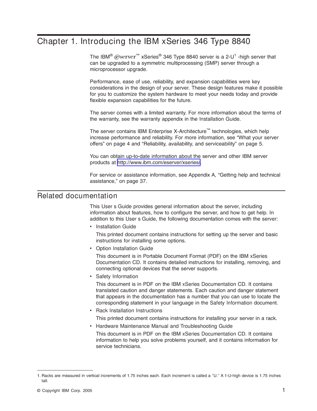 IBM 8840 manual Introducing the IBM xSeries 346 Type, Related documentation 