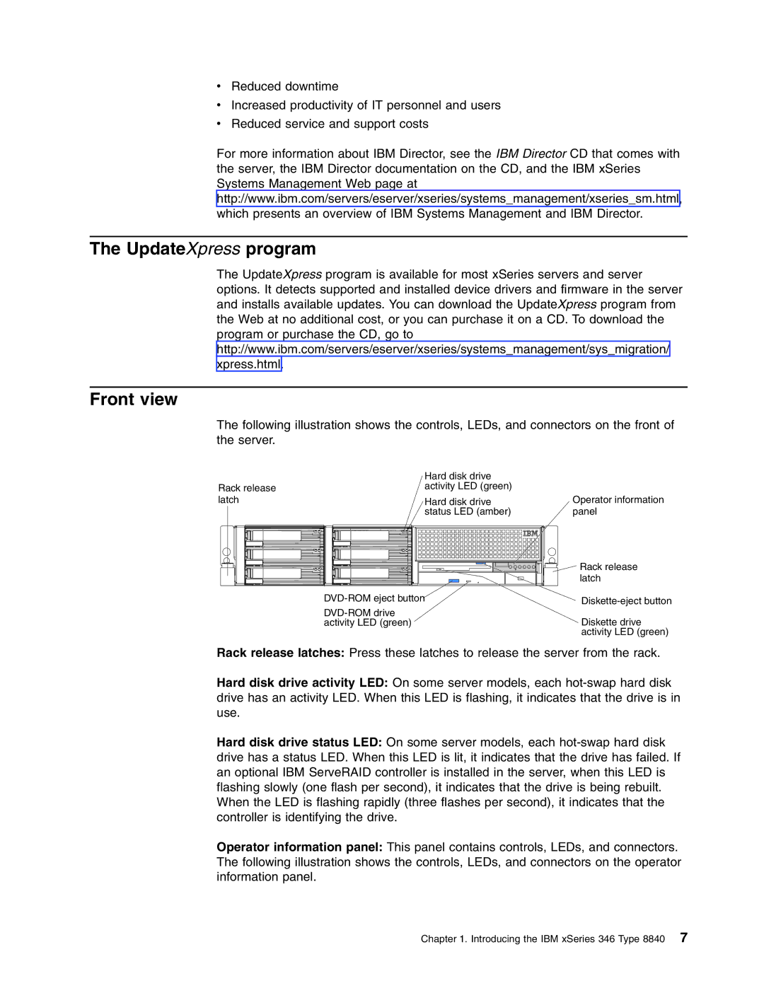 IBM 8840 manual UpdateXpress program Front view 