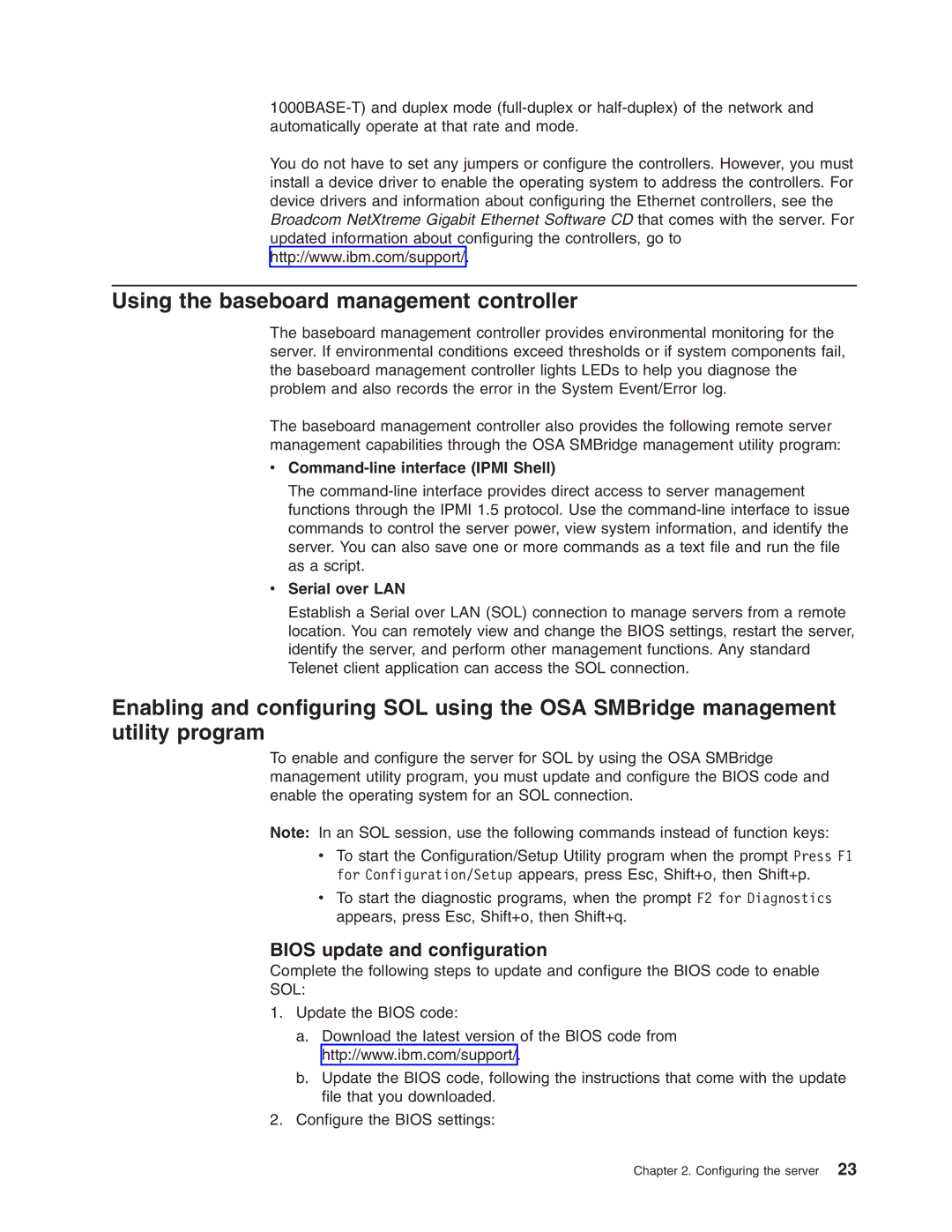 IBM 8840 manual Using the baseboard management controller, Bios update and configuration, Command-line interface Ipmi Shell 