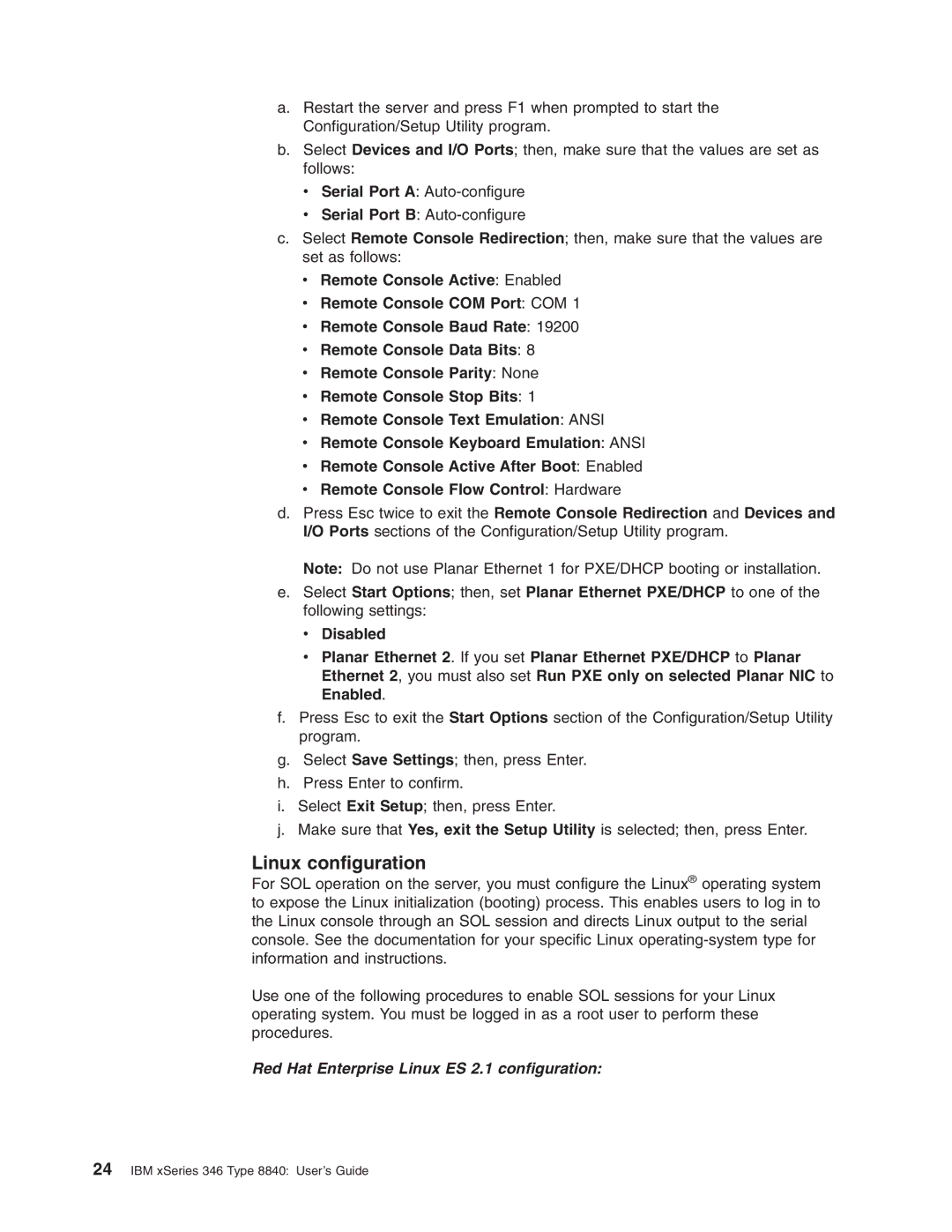 IBM 8840 manual Linux configuration, Red Hat Enterprise Linux ES 2.1 configuration 