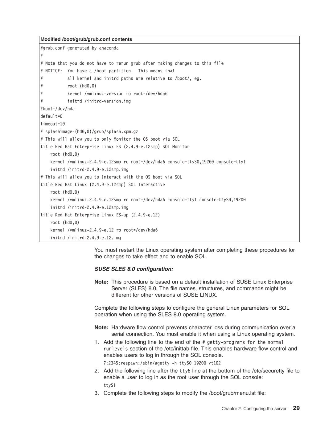 IBM 8840 manual Suse Sles 8.0 configuration 