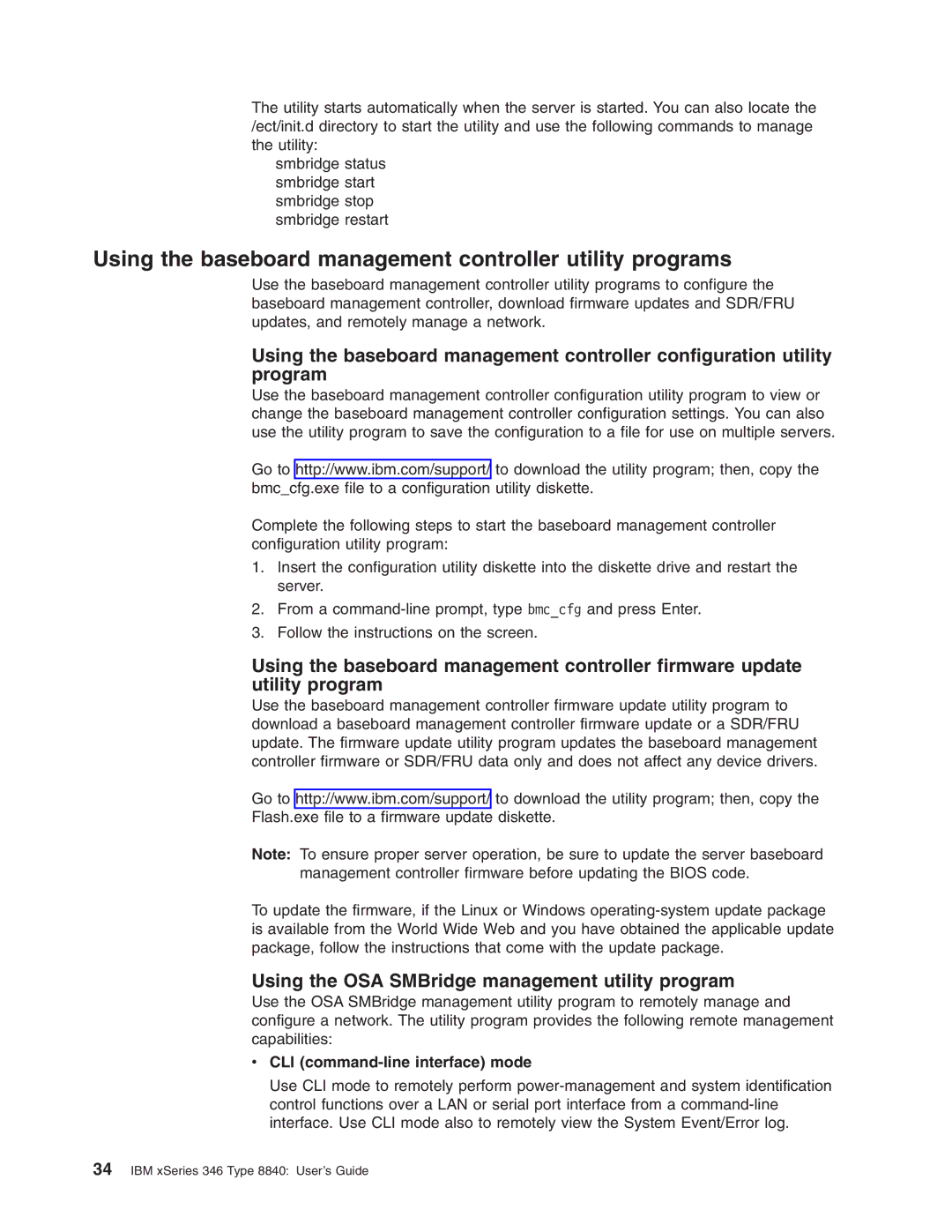 IBM 8840 Using the baseboard management controller utility programs, Using the OSA SMBridge management utility program 