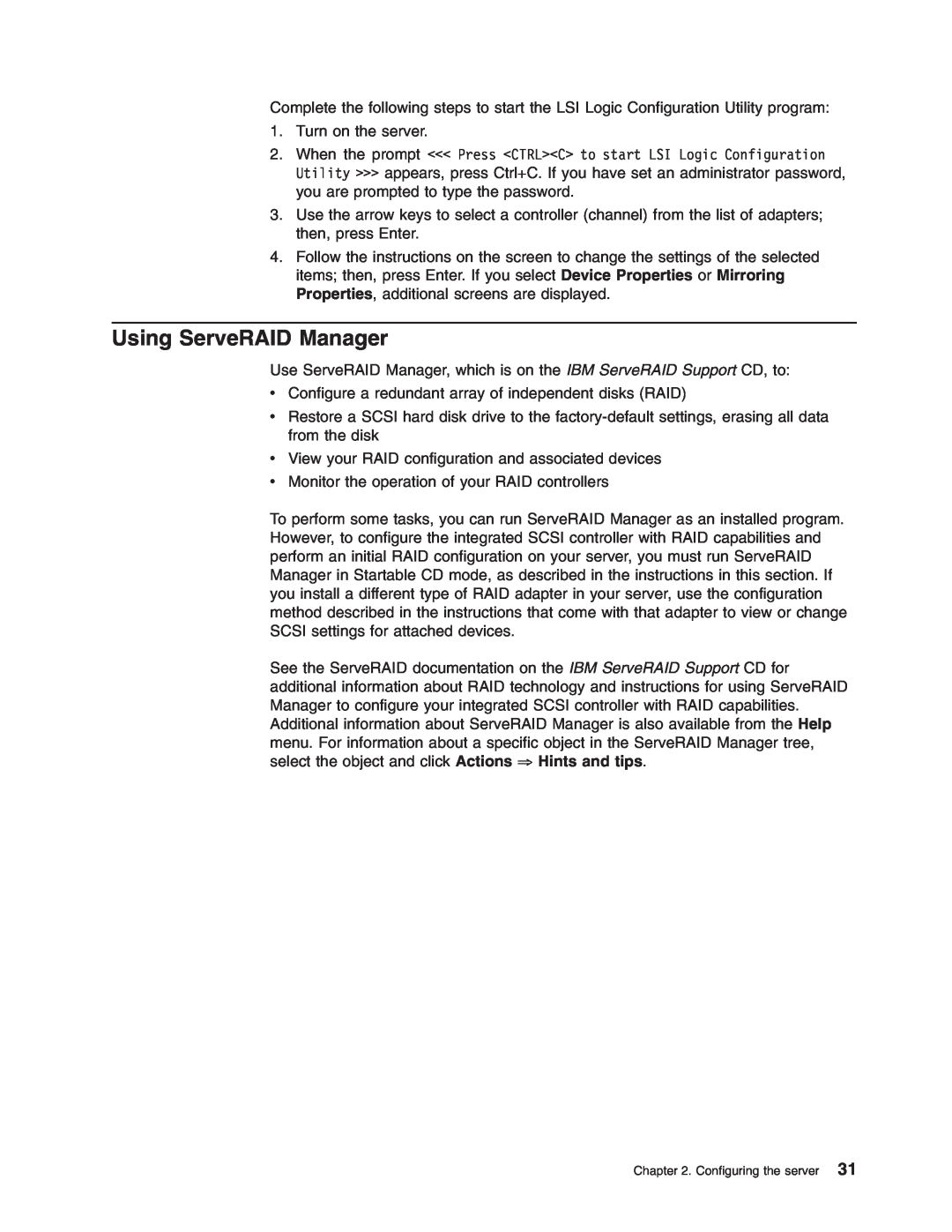 IBM 8870 manual Using ServeRAID Manager 