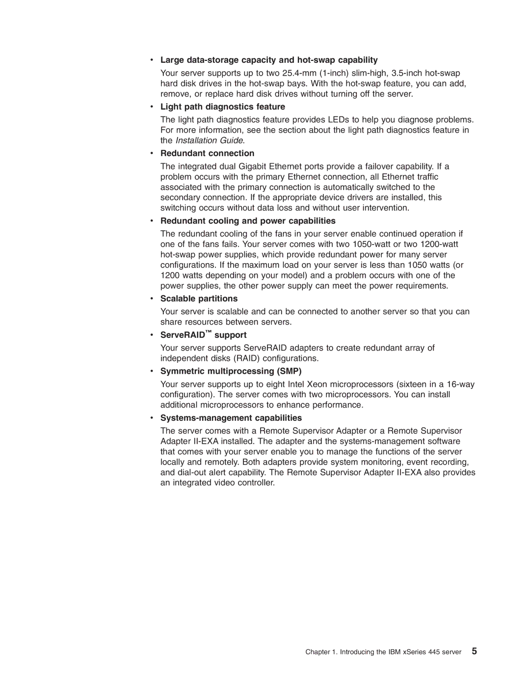 IBM 8870 manual Large data-storage capacity and hot-swap capability, Light path diagnostics feature, Redundant connection 