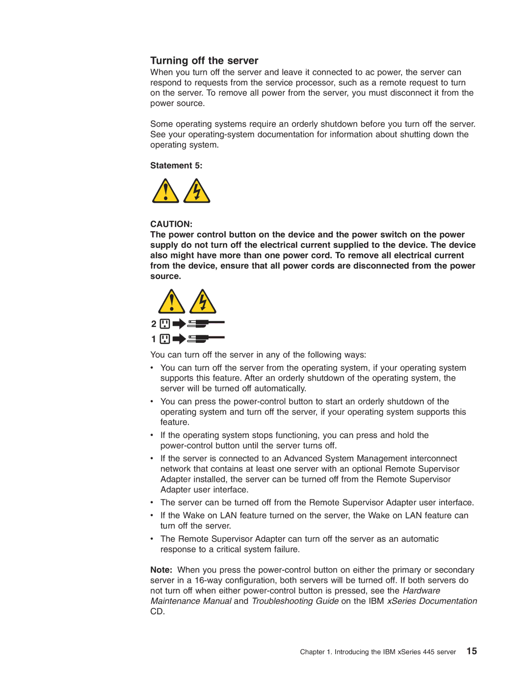 IBM 8870 manual Turning off the server 