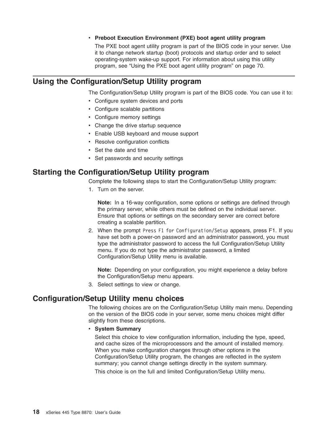 IBM 8870 Using the Configuration/Setup Utility program, Starting the Configuration/Setup Utility program, System Summary 