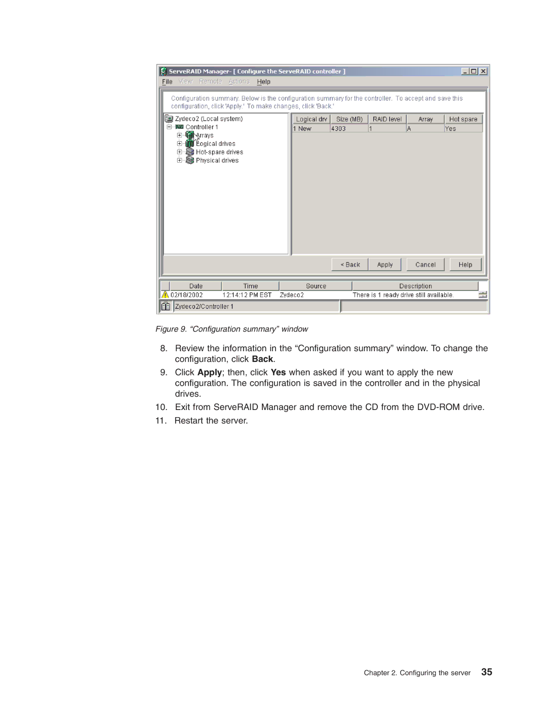 IBM 8870 manual Configuration summary window 