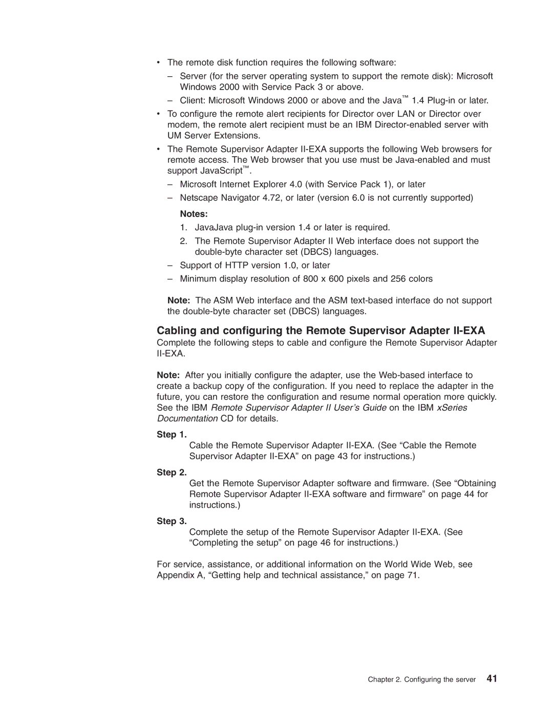 IBM 8870 manual Cabling and configuring the Remote Supervisor Adapter II-EXA, Step 