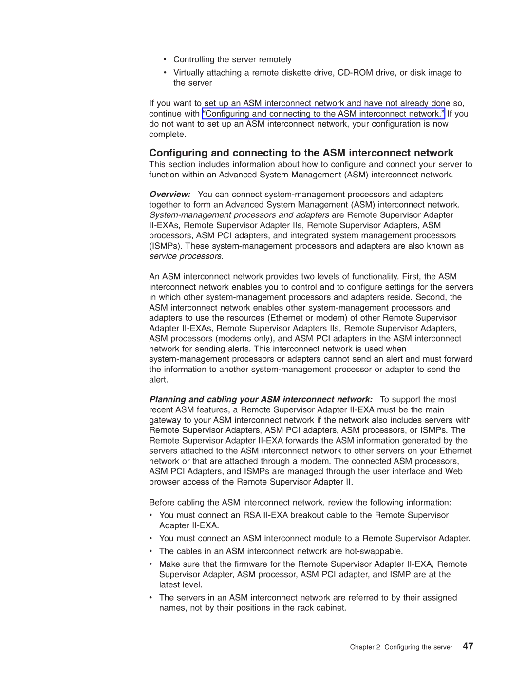 IBM 8870 manual Configuring and connecting to the ASM interconnect network 