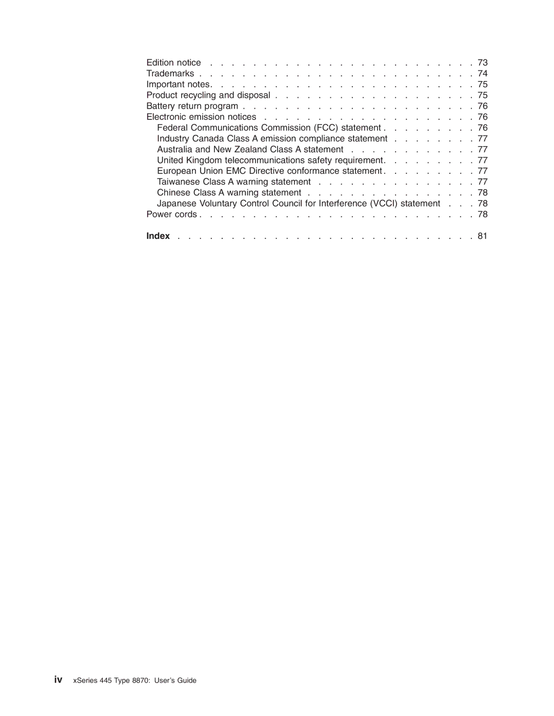 IBM manual Iv xSeries 445 Type 8870 User’s Guide 