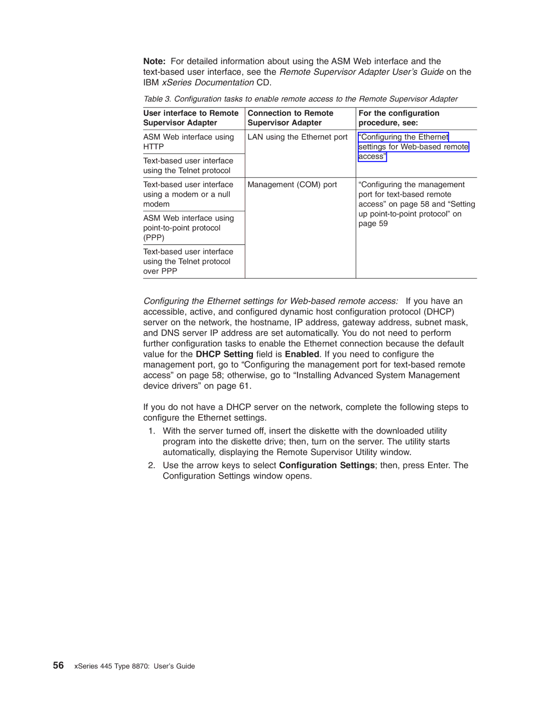 IBM 8870 manual Settings for Web-based remote 