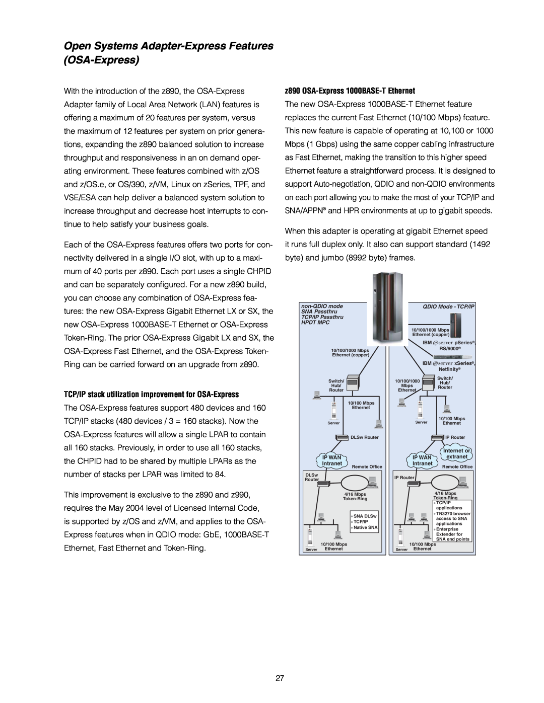 IBM 890 manual Open Systems Adapter-Express Features OSA-Express, TCP/IP stack utilization improvement for OSA-Express 