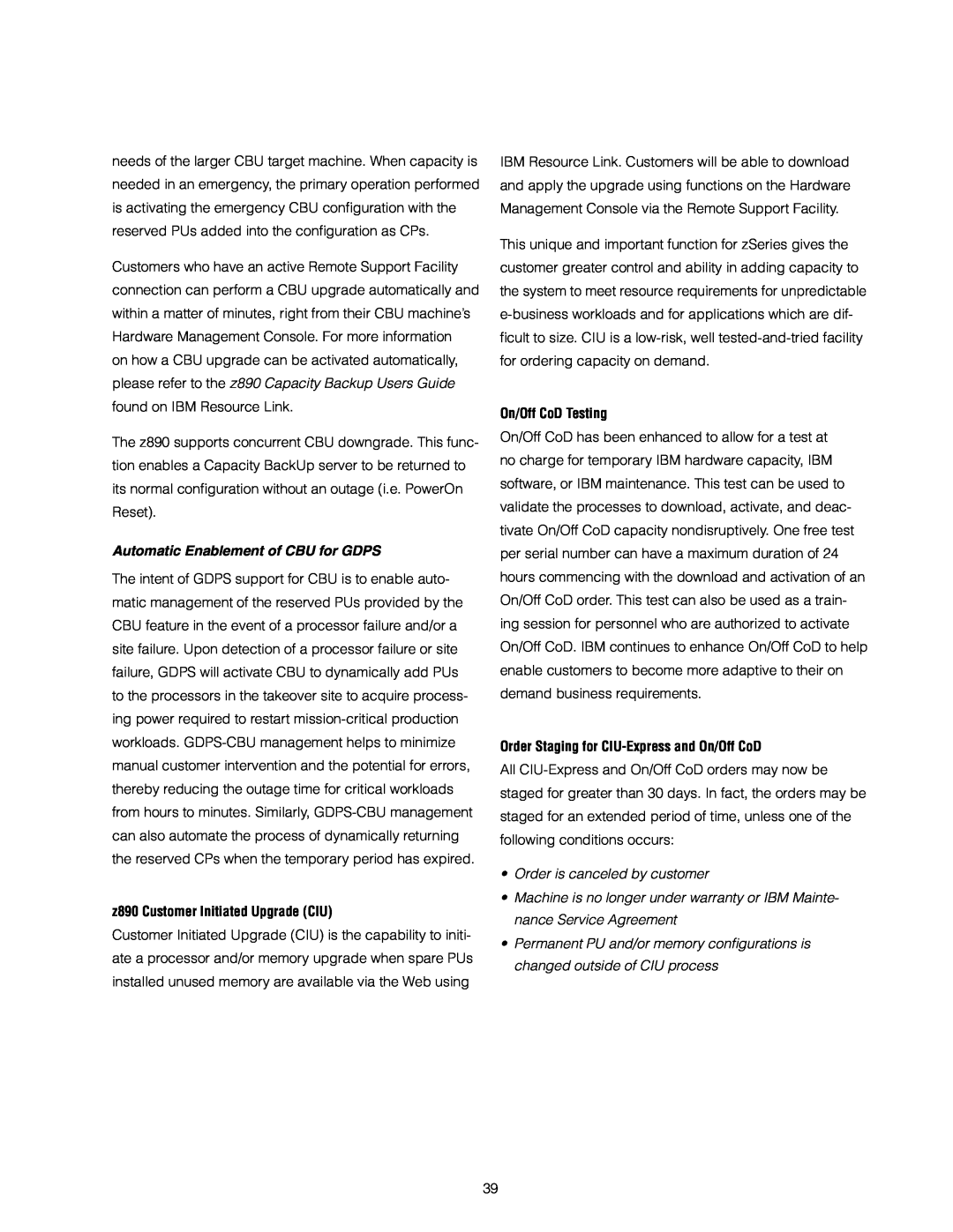 IBM manual Automatic Enablement of CBU for GDPS, z890 Customer Initiated Upgrade CIU, On/Off CoD Testing 