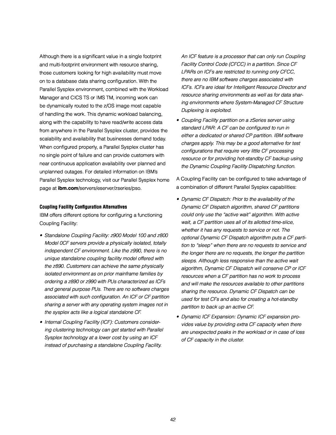 IBM 890 manual Coupling Facility Conﬁguration Alternatives 