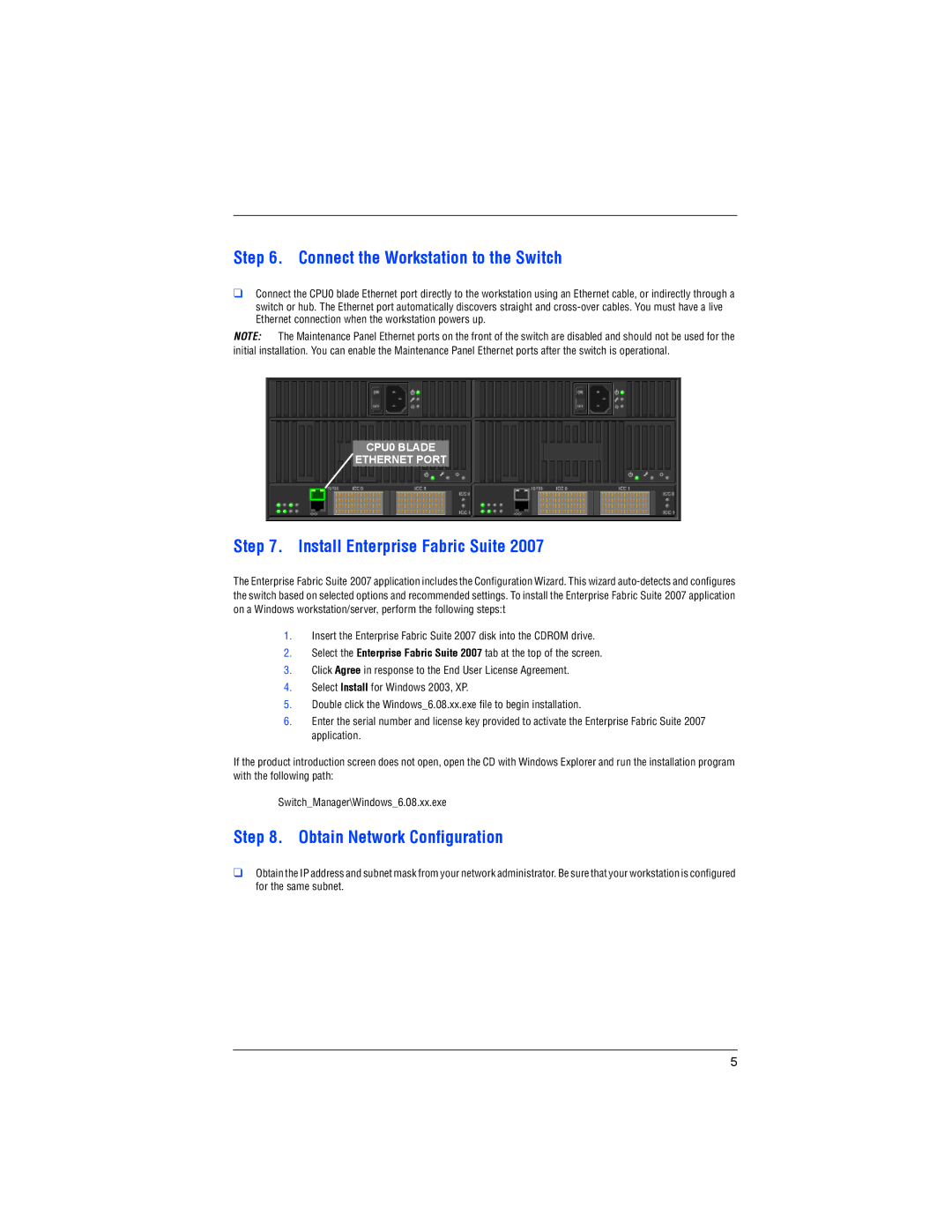 IBM 9000s quick start Connect the Workstation to the Switch, Install Enterprise Fabric Suite, Obtain Network Configuration 